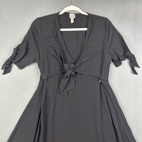 ASOS Wrap Dress Womens 10 Black Layered Tie Front Flowy Basic Minimalist - Picture 2 of 16